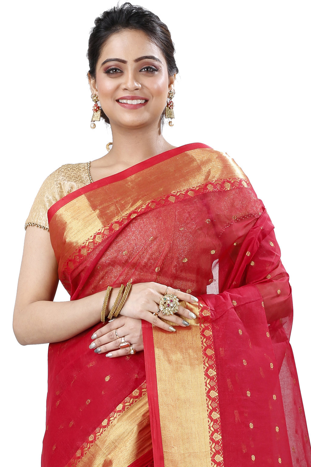 Red Pure Cotton JoriPar Tant Saree (5175)